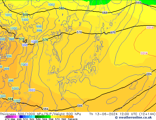 Schichtdicke 500-1000 hPa ECMWF Do 13.06.2024 12 UTC