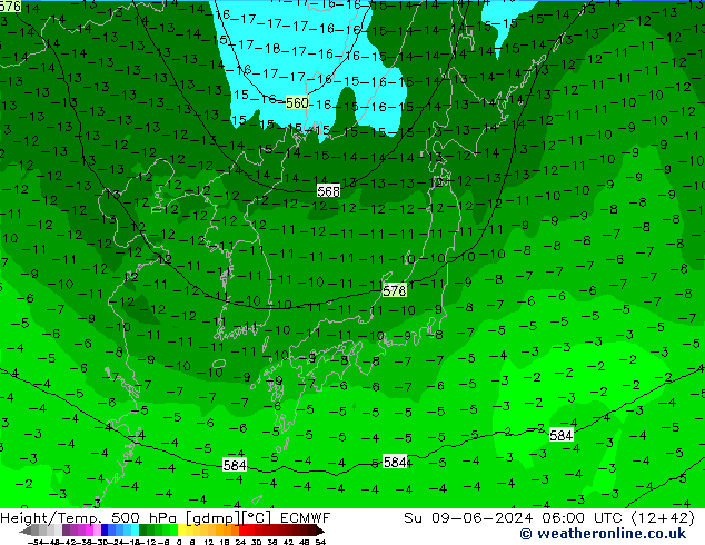 Z500/Regen(+SLP)/Z850 ECMWF zo 09.06.2024 06 UTC