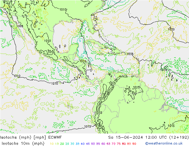 Isotachs (mph) ECMWF Sáb 15.06.2024 12 UTC