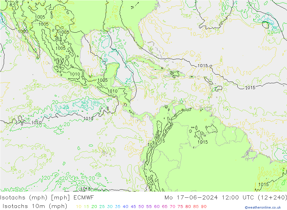 Isotachen (mph) ECMWF Mo 17.06.2024 12 UTC