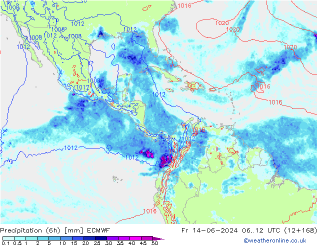 Z500/Rain (+SLP)/Z850 ECMWF Fr 14.06.2024 12 UTC