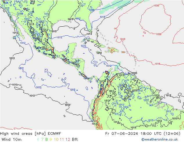High wind areas ECMWF Fr 07.06.2024 18 UTC
