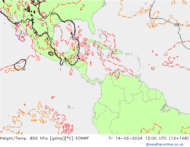 Z500/Rain (+SLP)/Z850 ECMWF Fr 14.06.2024 12 UTC