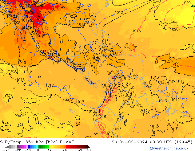 SLP/Temp. 850 hPa ECMWF Dom 09.06.2024 09 UTC