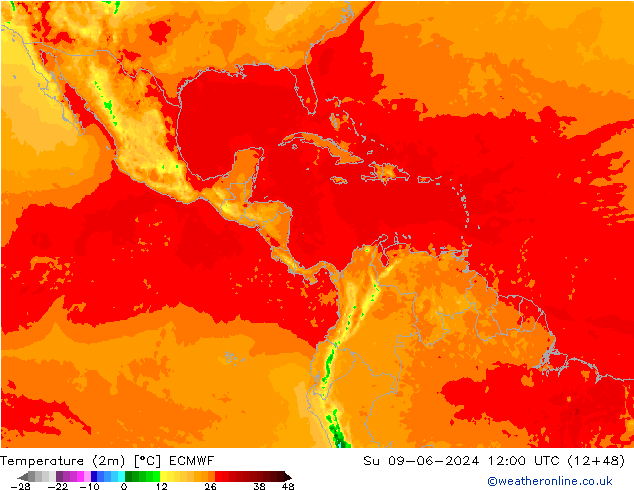 Temperature (2m) ECMWF Su 09.06.2024 12 UTC