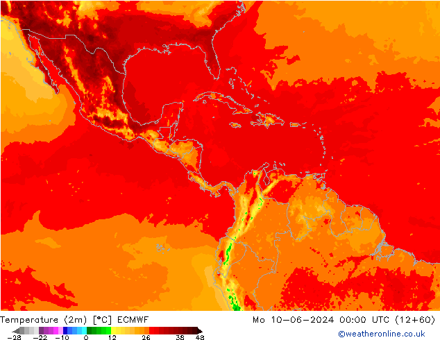 Temperature (2m) ECMWF Mo 10.06.2024 00 UTC