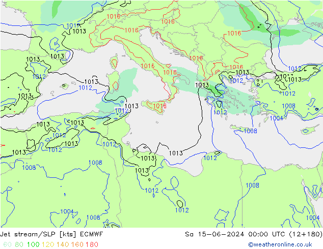 Straalstroom/SLP ECMWF za 15.06.2024 00 UTC