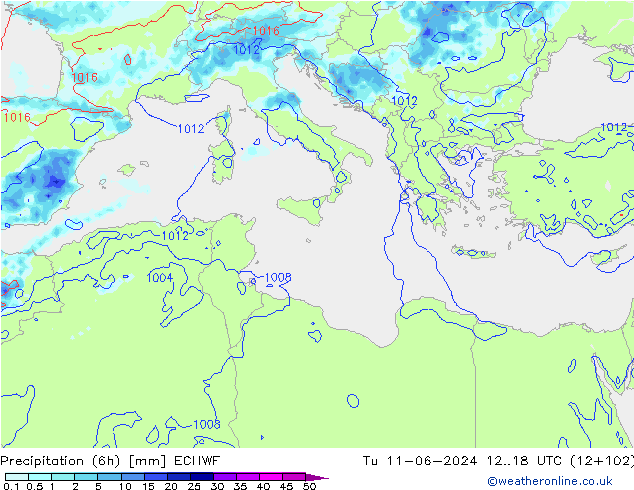 Yağış (6h) ECMWF Sa 11.06.2024 18 UTC