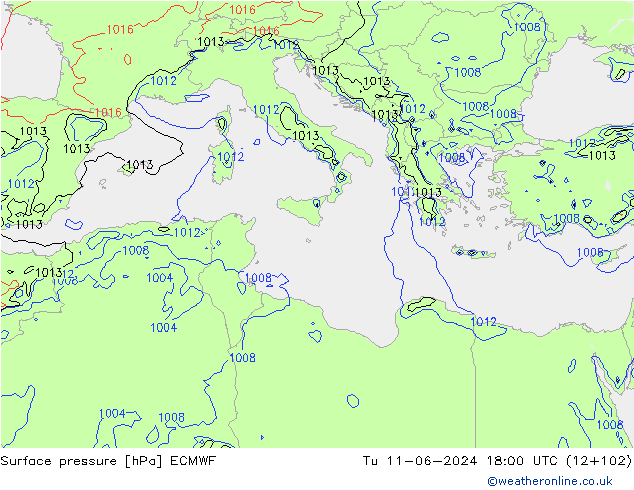 Bodendruck ECMWF Di 11.06.2024 18 UTC