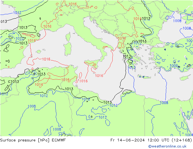 Luchtdruk (Grond) ECMWF vr 14.06.2024 12 UTC