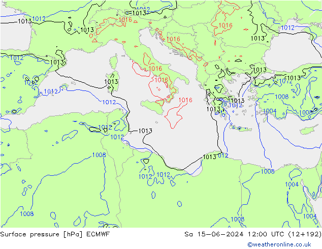 Surface pressure ECMWF Sa 15.06.2024 12 UTC