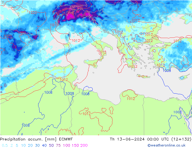 Precipitation accum. ECMWF  13.06.2024 00 UTC