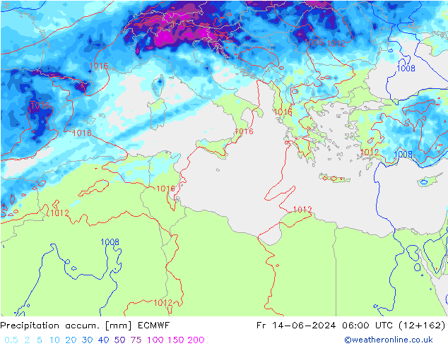 Precipitation accum. ECMWF Fr 14.06.2024 06 UTC