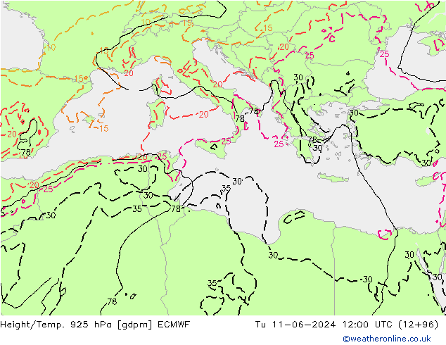 Height/Temp. 925 hPa ECMWF  11.06.2024 12 UTC