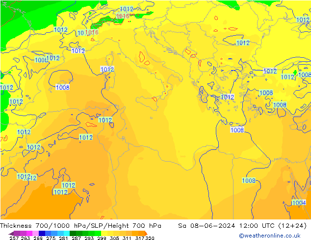 Thck 700-1000 hPa ECMWF Sa 08.06.2024 12 UTC