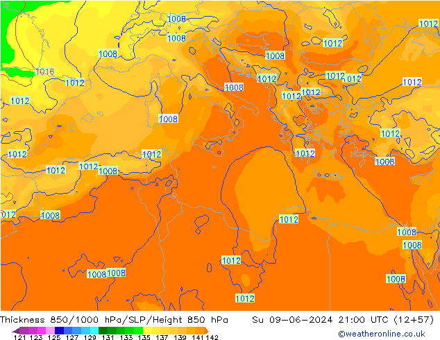 Thck 850-1000 hPa ECMWF Su 09.06.2024 21 UTC