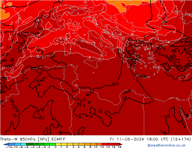 Theta-W 850hPa ECMWF ven 14.06.2024 18 UTC