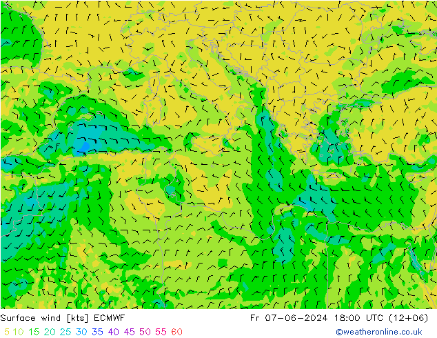 Prec 6h/Wind 10m/950 ECMWF Fr 07.06.2024 18 UTC