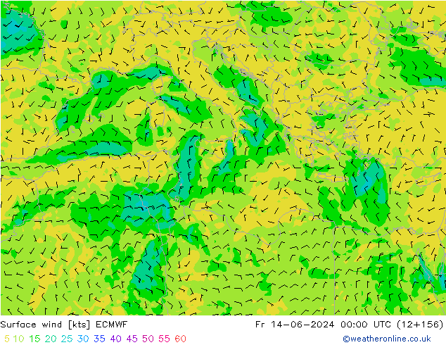 Wind 10 m ECMWF vr 14.06.2024 00 UTC