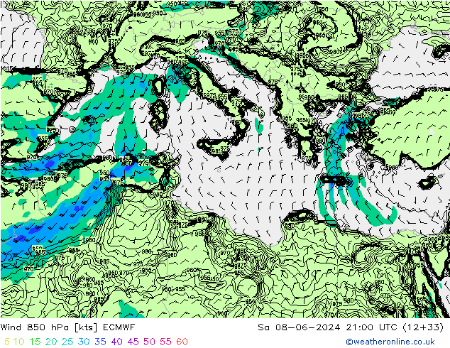 Wind 850 hPa ECMWF Sa 08.06.2024 21 UTC