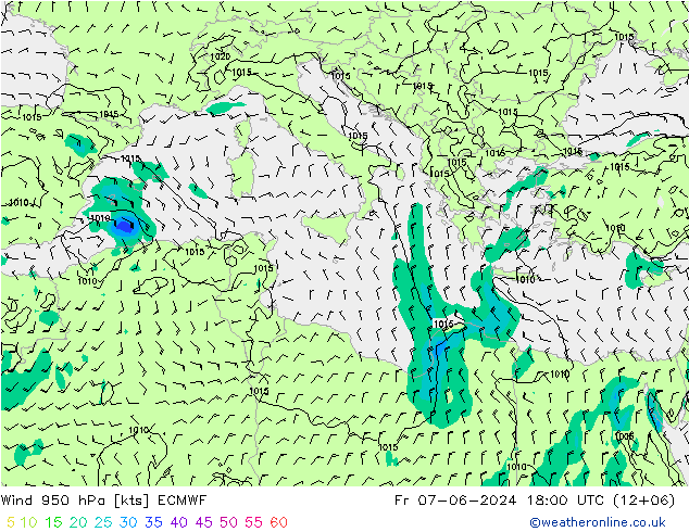 Prec 6h/Wind 10m/950 ECMWF Fr 07.06.2024 18 UTC