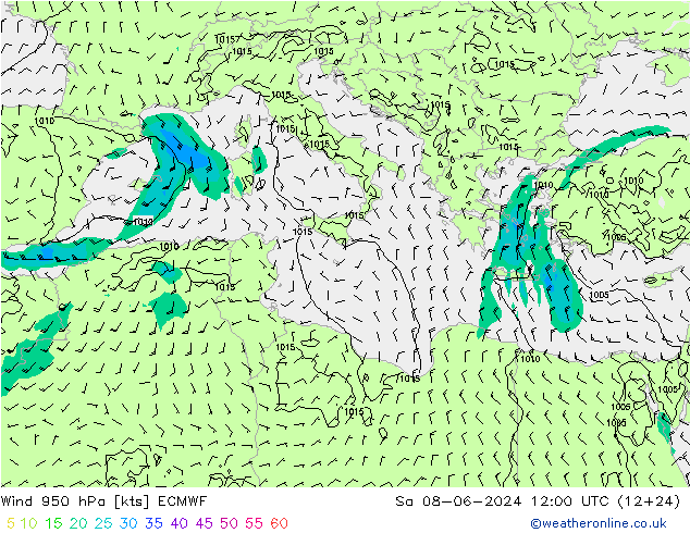 Wind 950 hPa ECMWF za 08.06.2024 12 UTC