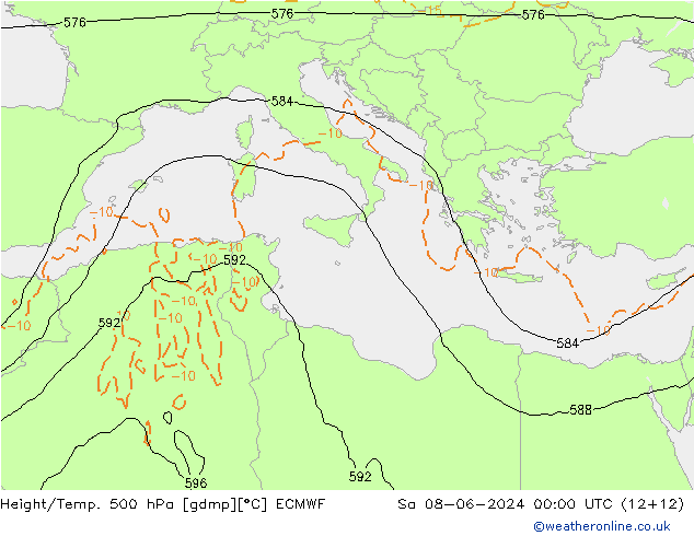 Z500/Rain (+SLP)/Z850 ECMWF sab 08.06.2024 00 UTC