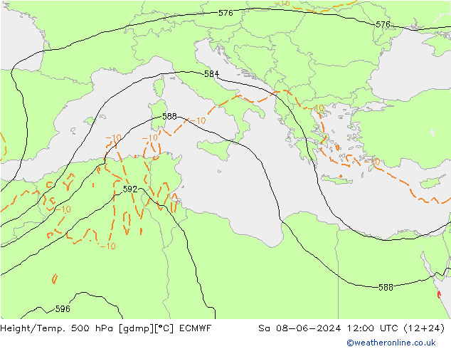 Z500/Regen(+SLP)/Z850 ECMWF za 08.06.2024 12 UTC