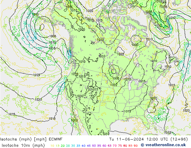 Isotachs (mph) ECMWF Tu 11.06.2024 12 UTC