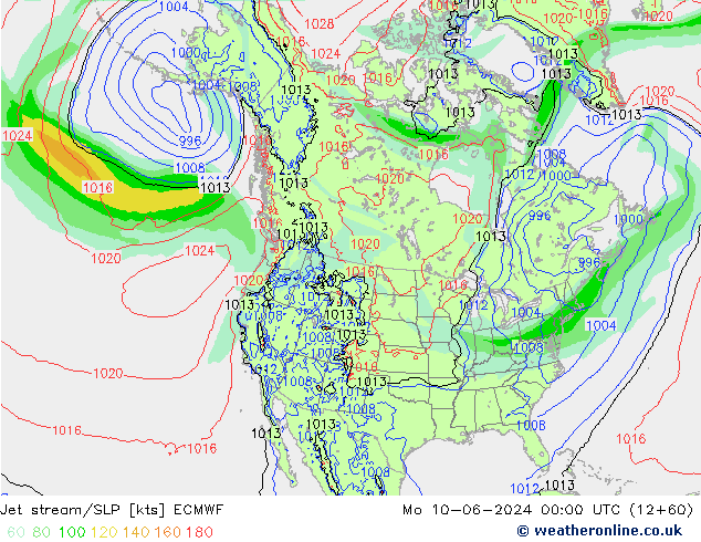 Jet stream/SLP ECMWF Po 10.06.2024 00 UTC