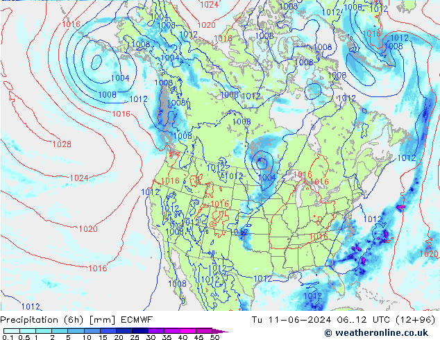 Z500/Rain (+SLP)/Z850 ECMWF Di 11.06.2024 12 UTC