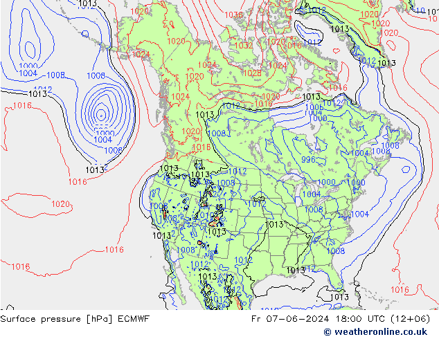 Atmosférický tlak ECMWF Pá 07.06.2024 18 UTC