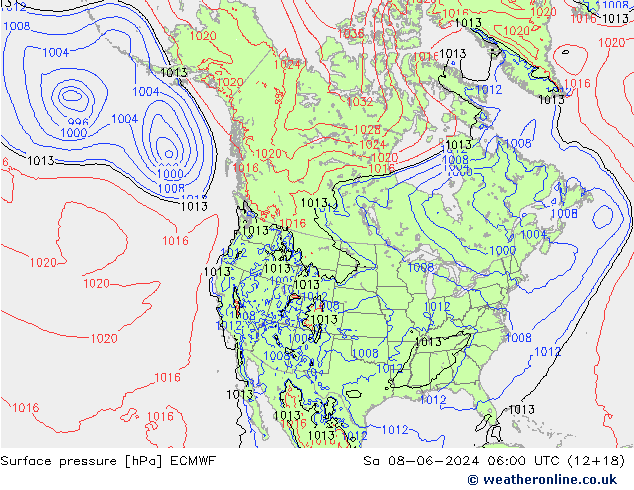 Presión superficial ECMWF sáb 08.06.2024 06 UTC