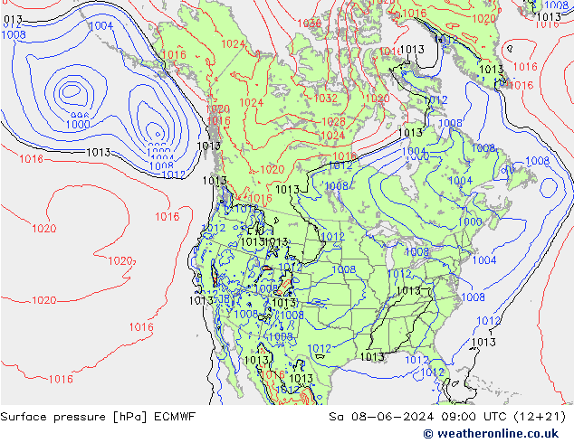 Pressione al suolo ECMWF sab 08.06.2024 09 UTC