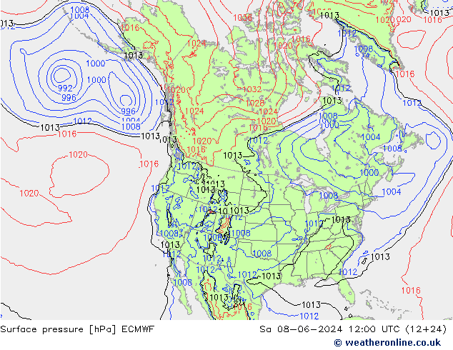 Surface pressure ECMWF Sa 08.06.2024 12 UTC