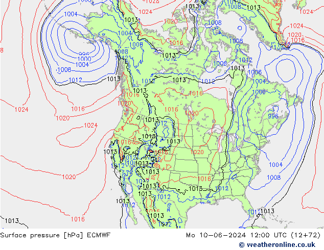 Pressione al suolo ECMWF lun 10.06.2024 12 UTC