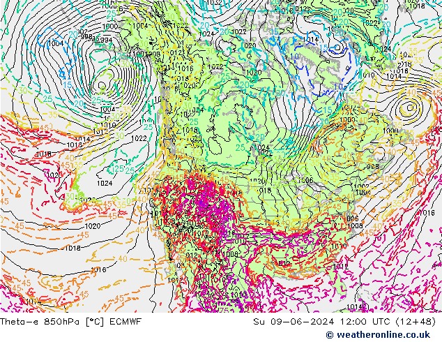 Theta-e 850hPa ECMWF Su 09.06.2024 12 UTC