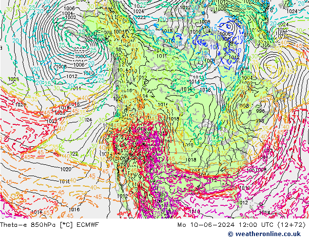 Theta-e 850hPa ECMWF lun 10.06.2024 12 UTC