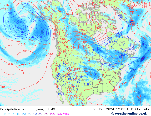 Nied. akkumuliert ECMWF Sa 08.06.2024 12 UTC