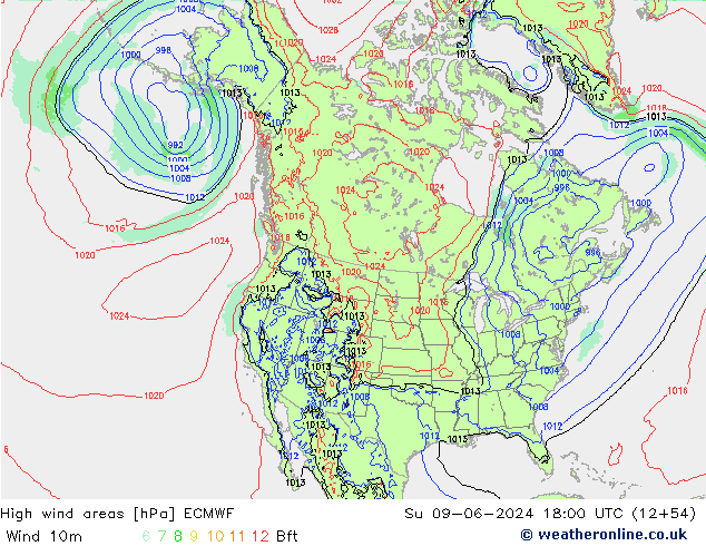 High wind areas ECMWF Su 09.06.2024 18 UTC