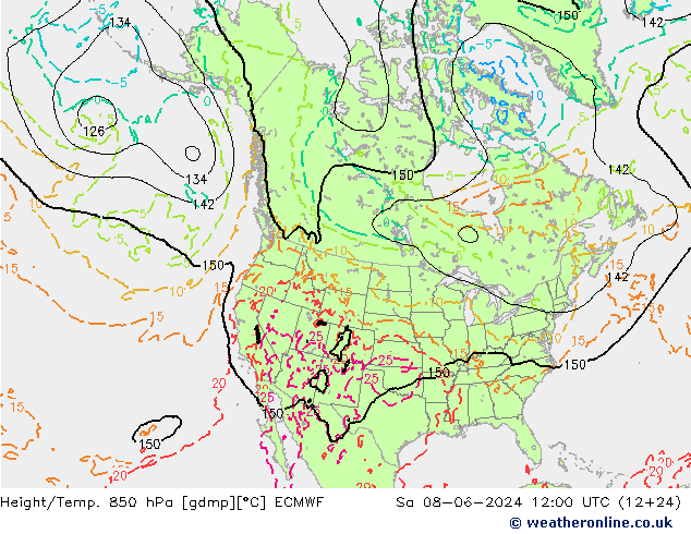 Z500/Rain (+SLP)/Z850 ECMWF Sa 08.06.2024 12 UTC