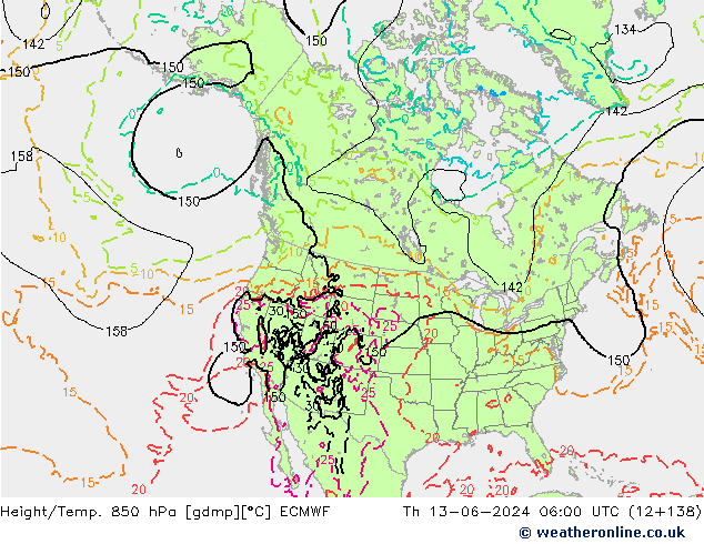 Z500/Rain (+SLP)/Z850 ECMWF Th 13.06.2024 06 UTC