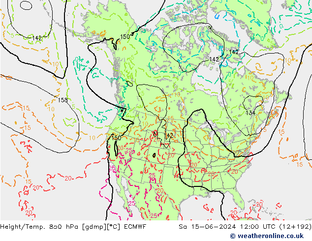 Z500/Rain (+SLP)/Z850 ECMWF сб 15.06.2024 12 UTC