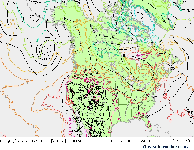 Height/Temp. 925 hPa ECMWF Fr 07.06.2024 18 UTC