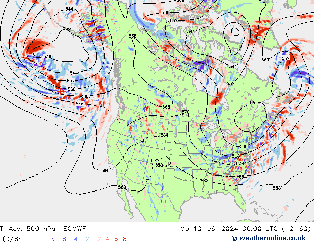 T-Adv. 500 hPa ECMWF pon. 10.06.2024 00 UTC