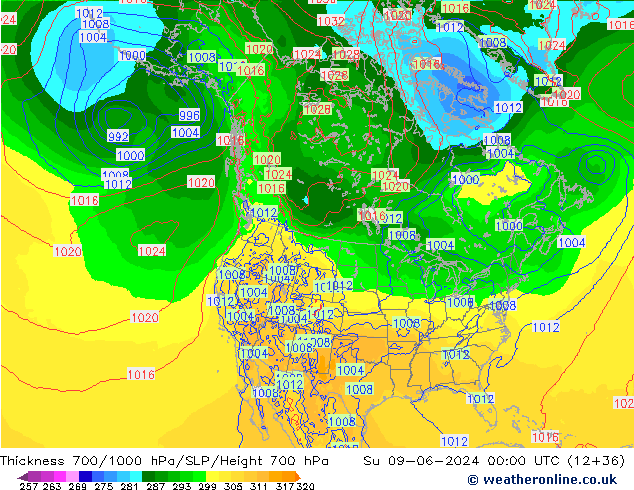 Dikte700-1000 hPa ECMWF zo 09.06.2024 00 UTC