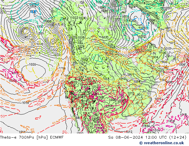 Theta-e 700hPa ECMWF Sa 08.06.2024 12 UTC