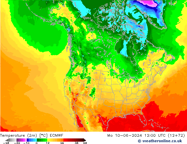 Temperature (2m) ECMWF Mo 10.06.2024 12 UTC