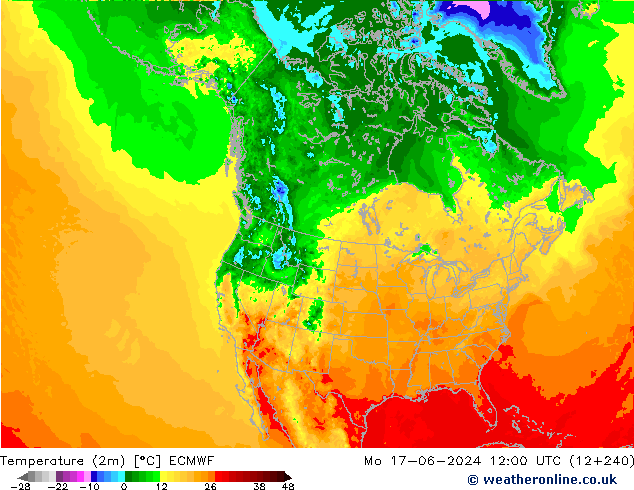 Temperaturkarte (2m) ECMWF Mo 17.06.2024 12 UTC