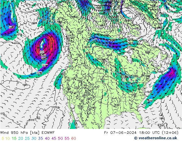 Wind 950 hPa ECMWF Fr 07.06.2024 18 UTC